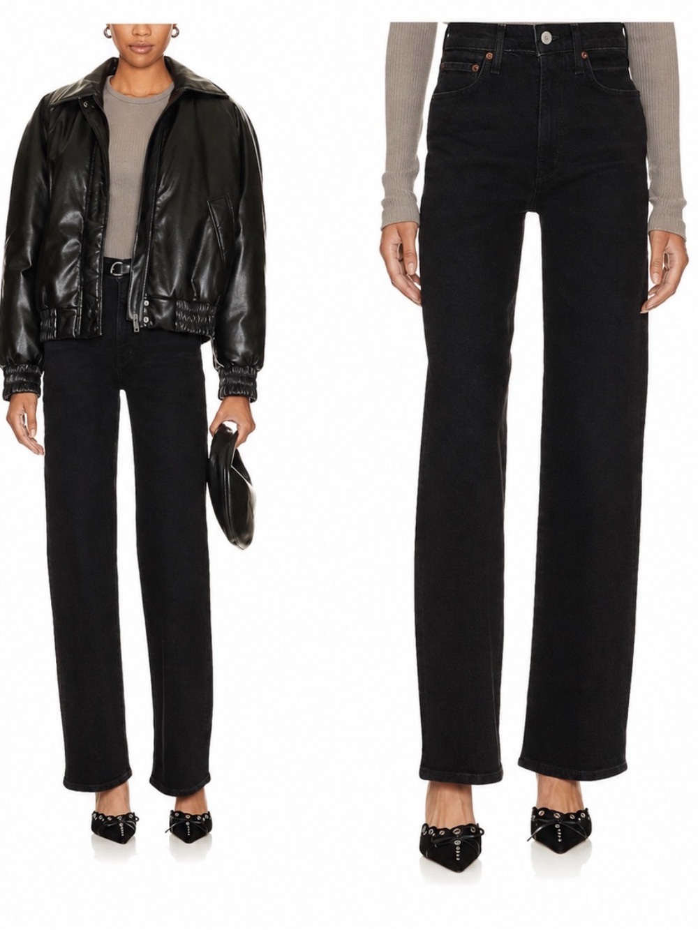 AGOLDE Harper Mid Rise Wide Straight Jeans in Hush Black